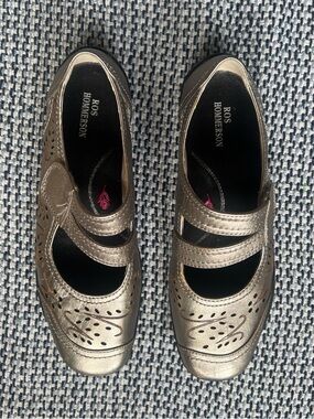 Ros Hommerson Girls Metallic Taupe Double-Strap Mary Janes